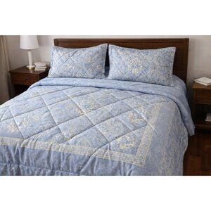 Laura Ashley Home Queen Comforter Set Blue Paisley Floral 3pc Cotton Bedding USA